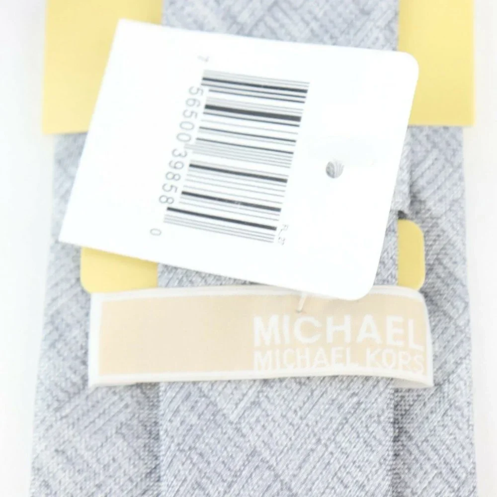 Michael Kors Necktie Mens One Size Light Grey New Silk Textured Weave‎ Tie